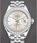 Datejust 28mm in Steel with White Gold Fluted Diamond Bezel on Steel Jubilee Bracelet with Silver Index Dial