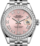 Datejust 28mm Automatic Steel with White Gold Fluted Diamond Bezel On Steel Jubilee Bracelet  with Pink Roman Dial