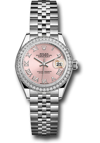 Datejust 28mm Automatic Steel with White Gold Fluted Diamond Bezel On Steel Jubilee Bracelet  with Pink Roman Dial