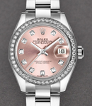 Ladies Datejust 28mm in Steel with White Gold Fluted Diamond Bezel on Oyster Bracelet with Pink Diamond Dial
