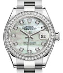 Datejust 28mm in Steel with Diamond Bezel on Steel Oyster Bracelet with MOP Diamond Dial