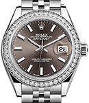 Datejust 28mm Steel with White Gold Fluted Diamond Bezel On Steel Jubilee Bracelet  with Dark Grey Index Dial