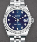 Datejust 31mm in Steel with Diamond Bezel on Steel Jubilee Bracelet with Blue Diamond Dial