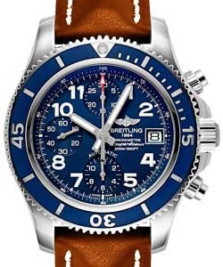 Superocean Chronograph 42mm Automatic in Steel on Gold Calfskin Leather Strap with Blue Arabic Dial