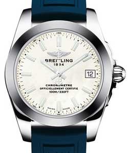 Galactic 36mm Automatic in Steel on Blue Diver Pro III Rubber Strap with White MOP Dial