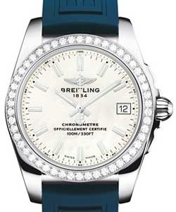Galactic 36 SleekT in Steel With Diamond Bezel on Blue Diver Pro III Rubber Strap with Mother of Pearl Dial