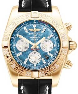 Chronomat 44 in Rose Gold with Diamond Bezel on Black Crocodile Leather Strap with MOP Diamond Dial