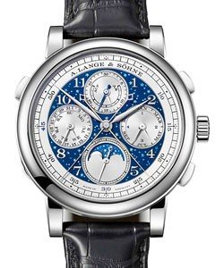 1815 Rattrapante Perpetual Calendar in White Gold On Black Crocodile Leather Strap with Blue Dial