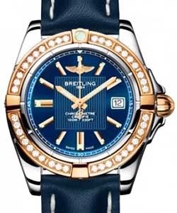 Galactic 32mm Quartz in Steel with Rose Gold Diamond Bezel on Blue Calfskin Leather Strap with Metallica Blue Dial