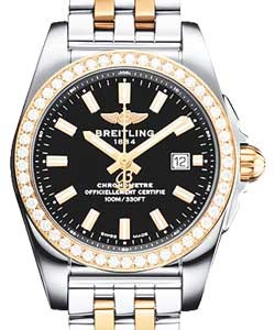 Galatic 29mm in Steel and Rose Gold with Diamond Bezel on Steel and Rose Gold Pilot Bracelet with Black Dial