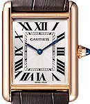 Tank Louis in Rose Gold on Brown Alligator Leather Strap with Silver Dial