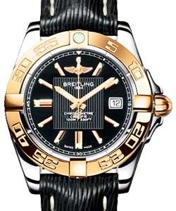 Galactic 32mm  in Steel with Rose Gold Bezel On Black Sahara Calfskin Leather Strap with Black Dial