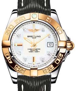 Galactic 32mm in Steel with Rose Gold Bezel on Black Sahara Calfskin Leather Strap with MOP Diamond Dial