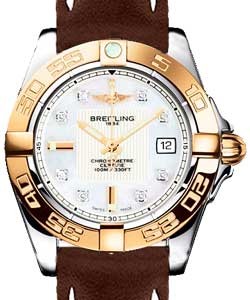 Galactic 32mm in Steel with Rose Gold Bezel on Brown Calfskin Leather Strap with MOP Diamond Dial