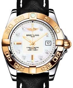 Galactic 32mm in Steel with Rose Gold Bezel on Black Calfskin Leather Strap with MOP Diamond Dial