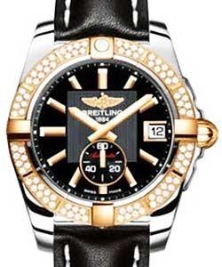 Galactic 36mm in Steel with Rose Gold Diamond Bezel on Black Calfskin Leather Strap with Black Dial