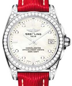 Galactic 36mm in Steel with Diamond Bezel On Red Sahara Calfskin Leather Strap with MOP Diamonds Dial