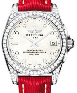 Galactic 36mm in Steel with Diamond Bezel On Red Sahara Calfskin Leather Strap with MOP Diamonds Dial