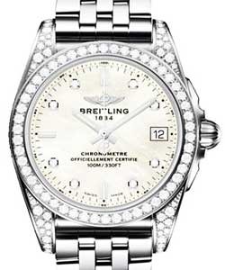 Galactic 36mm in Steel with Diamond Bezel On Red Sahara Calfskin Leather Strap with MOP Diamonds Dial