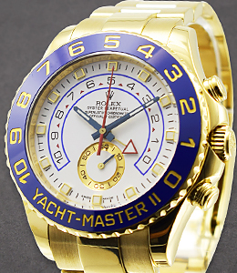 Yacht-Master II in Yellow Gold with Blue Bezel on Oyster Bracelet with White Dial