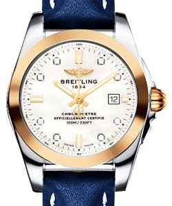 Galatic 29mm in Steel with Rose Gold Bezel on Blue Calfskin Leather Strap with Mother Of Pearl Diamond Dial