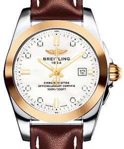 Galatic 29mm in Steel with Rose Gold Bezel on Brown Calfskin Leather Strap with Mother Of Pearl Diamond Dial