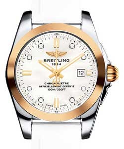 Galatic 29mm in Steel with Rose Gold Bezel on White Diver Pro II Rubber Strap with Mother Of Pearl Diamond Dial