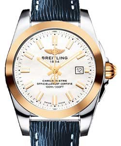 Galatic 29mm in Steel with Rose Gold Bezel on Blue Sahara Calfskin Leather Strap with Mother Of Pearl Dial