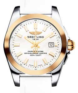 Galatic 29mm in Steel with Rose Gold Bezel on White Diver Pro II Rubber Strap with Mother Of Pearl Dial