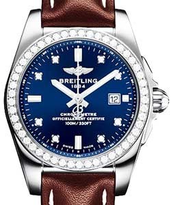 Galactic 29mm in Steel with Diamond Bezel on Brown Calfskin Leather Strap with Blue Diamond Dial