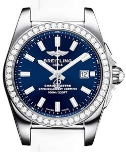 Galactic 29mm Quartz in Steel with Diamond Bezel on White Diver Pro II Rubber Strap with Blue Dial