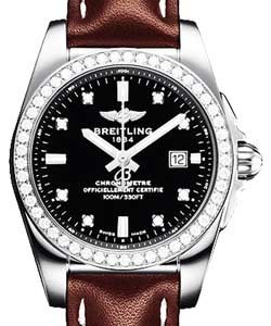Galactic 29mm in Steel with Diamond Bezel  on Brown Calfskin Leather Strap with Black Diamond Dial