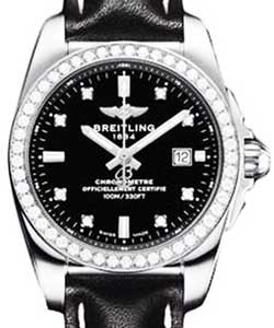 Galactic 29mm in Steel with Diamond Bezel  on Black Calfskin Leather Strap with Black Diamond Dial