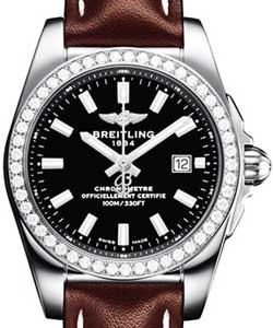Galactic 29mm in Steel with Diamond Bezel on Brown Calfskin Leather Strap with Black Dial