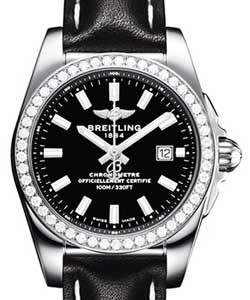 Galactic 29mm in Steel with Diamond Bezel on Black Calfskin Leather Strap with Black Dial