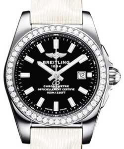 Galactic 29mm in Steel with Diamond Bezel on White Sahara Calfskin Leather Strap with Black Dial