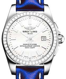Galactic 29mm Quartz in Steel with Diamond Bezel on Blue Calfskin Leather Strap with MOP Dial