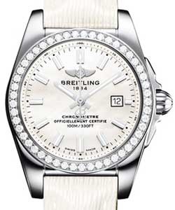 Galactic 29mm Quartz in Steel with Diamond Bezel on White Sahara Calfskin Leather Strap with MOP Dial