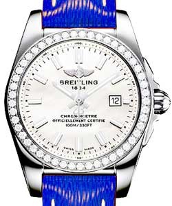 Galactic 29mm Quartz in Steel with Diamond Bezel on Blue Sahara Calfskin Leather Strap with MOP Dial