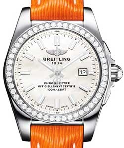 Galactic 29mm Quartz in Steel with Diamond Bezel on Orange Sahara Calfskin Leather Strap with MOP Dial