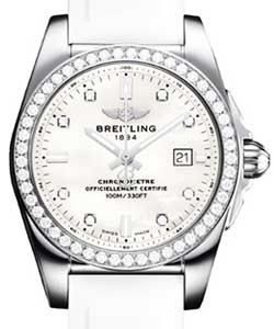 Galactic 29mm Quartz in Steel with Diamond Bezel on White Diver Pro II Rubber Strap with MOP Dial