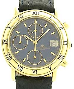 Vintage Ladies in Yellow Gold on Black Alligator Leather Strap with Blue Dial