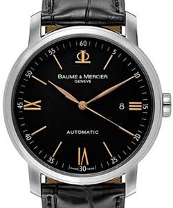 Classima Executives in Steel on Black Alligator Leather Strap with Black Dial