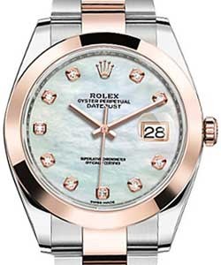 Datejust 41mm in Steel with Rose Gold Domed Bezel on Bracelet with White MOP Diamond Dial