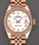 Datejust 28mm in Rose Gold with Diamond Bezel on Jubilee Bracelet with White Roman Dial