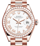 Datejust 28mm Automatic in Rose Gold On Rose Gold President Bracelet with White Roman Dial