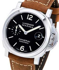 PAM 1048 - Marina 40mm Automatic in Steel On Brown Leather Strap with Black Dial