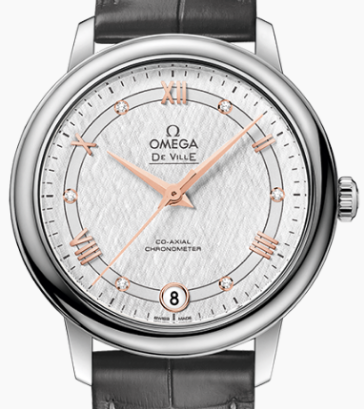 De ville Prestige Automatic in Steel On Grey Crocodile Leather Strap with Silver Diamond Dial