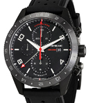 Timewalker Chronograph 43mm Automatic in DLC-Coated Steel with Black Ceramic Bezel on Black Leather and Rubber Strap with Black Dial