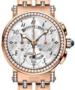 Marine Lady Chronograph in Rose Gold with Diamond Bezel and Lugs on Rose Gold Diamond Bracelet with MOP Diamonds Dial